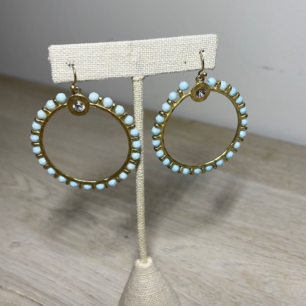 Hoop Earrings. Gold plated w/beads‎ and Center Crystal . - Picture 3 of 4